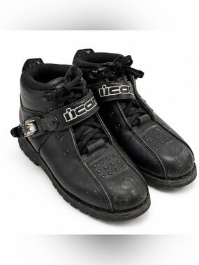 ICON Women’s Black Leather Protective Motorcycle Riding Boots Size 9